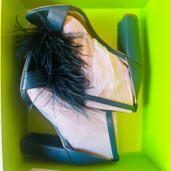 San Edelman yarofeather sandals heels women blue ankle strap New sz#6M - Picture 16 of 16